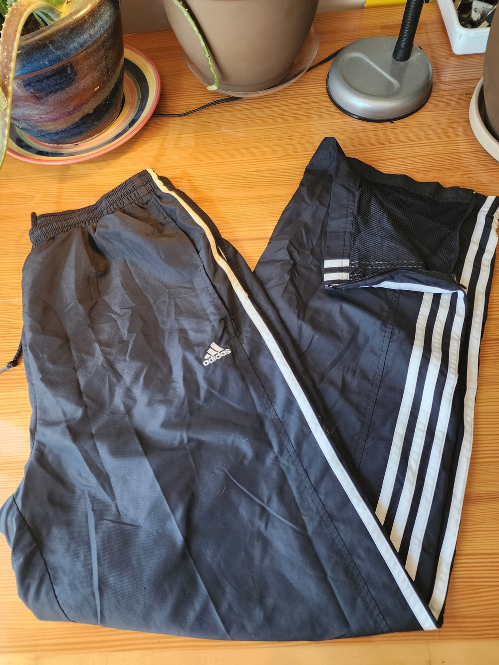 Women's L Adidas Track Pants - Black With White Stripes AUZ001 - 2000
